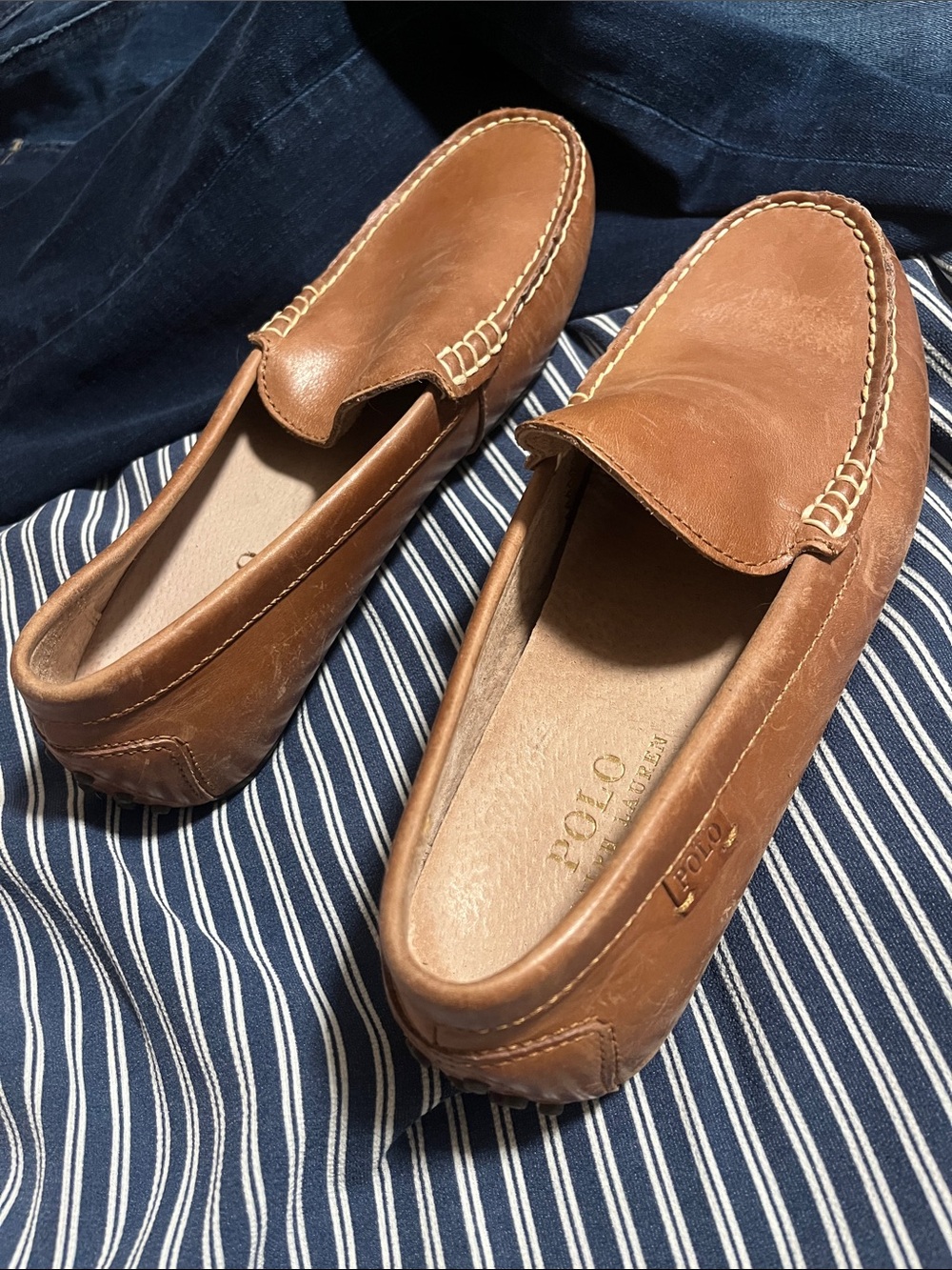 Polo by Ralph Lauren Brown Leather Slip-On Driving Loafers